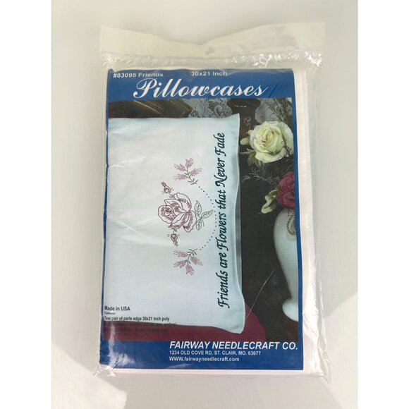 NEW Fairway Needlecraft Co #83095 Friends Embroidery Pillowcases Flowers 30x21 - Picture 2 of 11